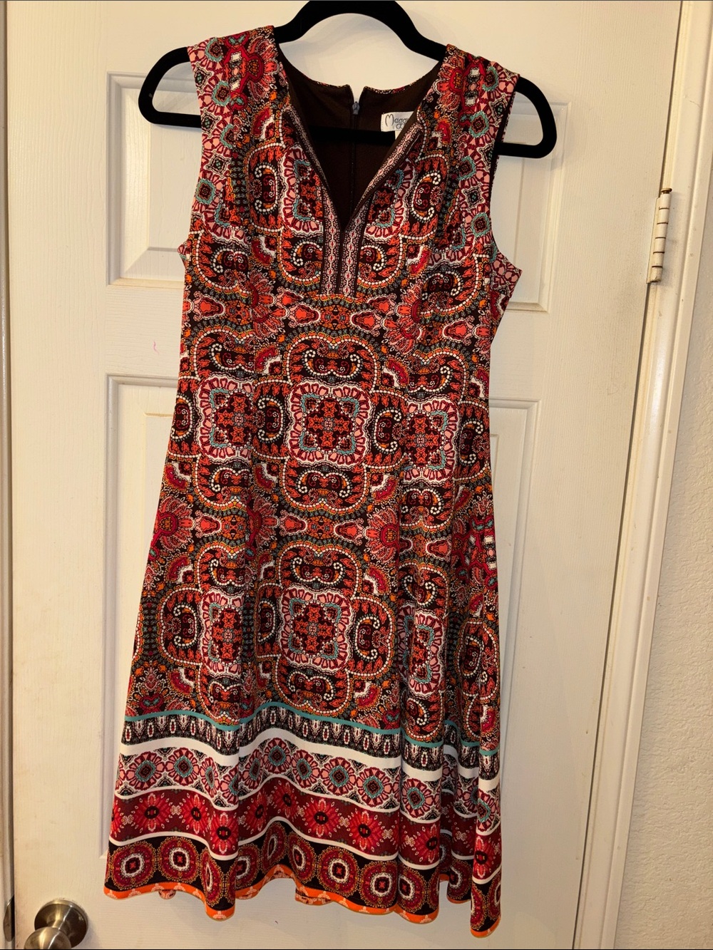 Maggy L Sleeveless Red Paisley Fit-and-Flare Dress 6 EUC